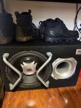 JBL Black Subwoofer with Silver Accents
